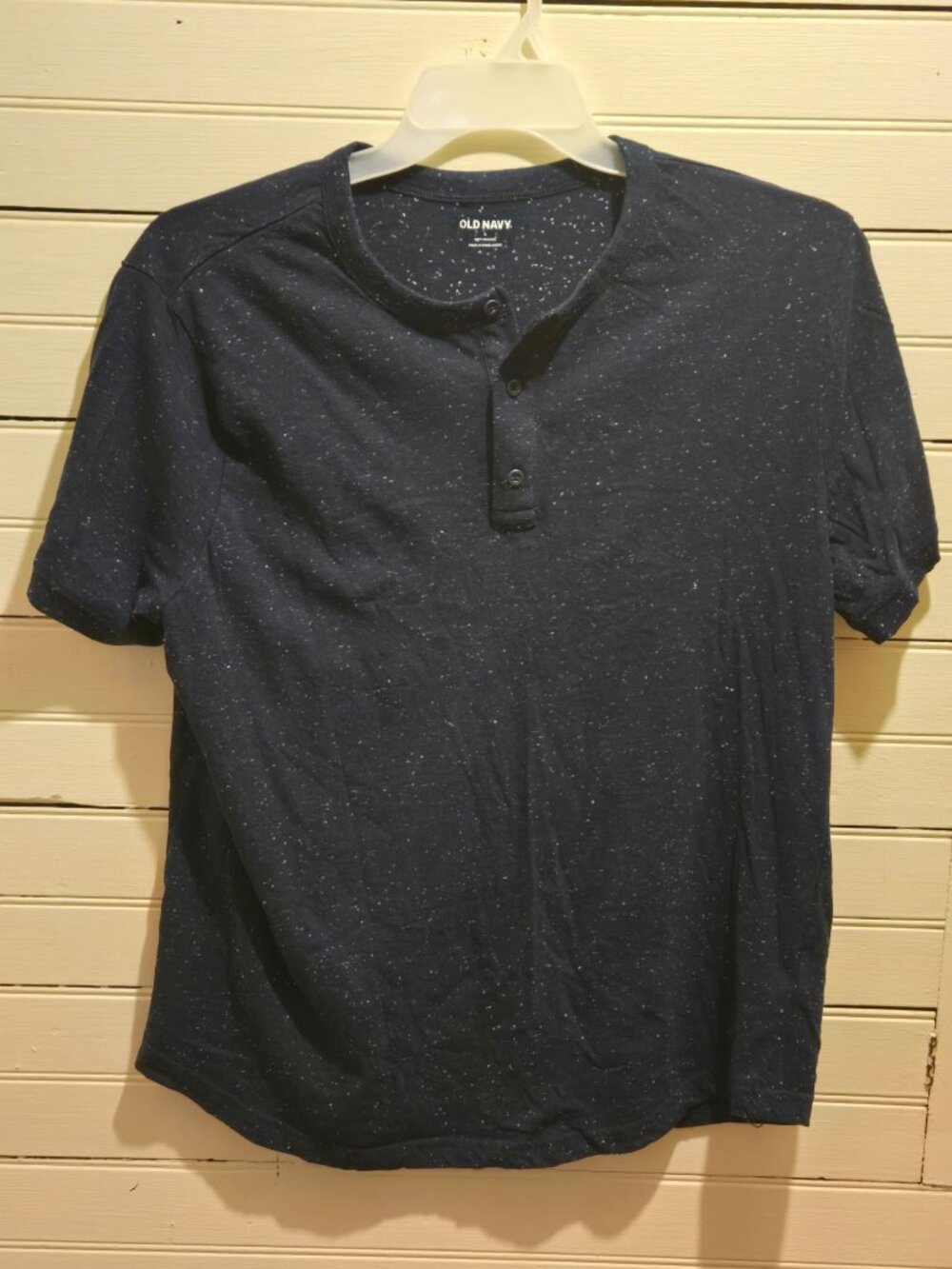 Old Navy T-Shirt Mens L Navy Speckled Henley Short Sleeve Soft-Washed